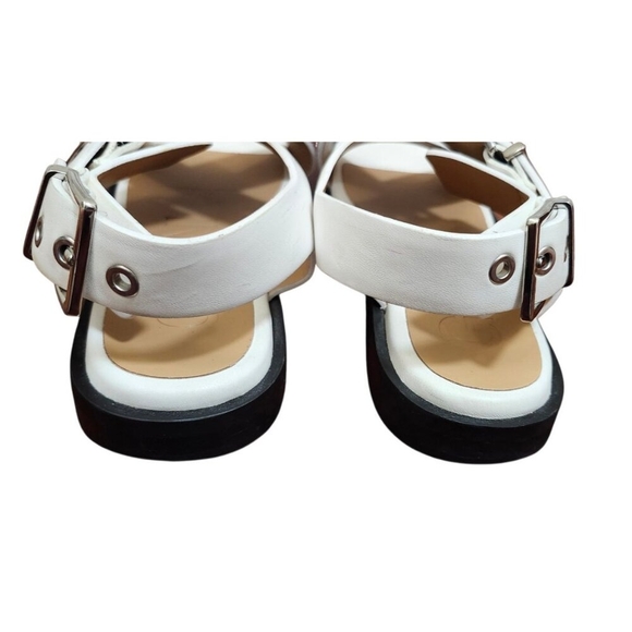 Ganni White Leather Criss Cross Sandals Square Toe Buckle Slingback Sz 40 / 10 - Picture 10 of 15